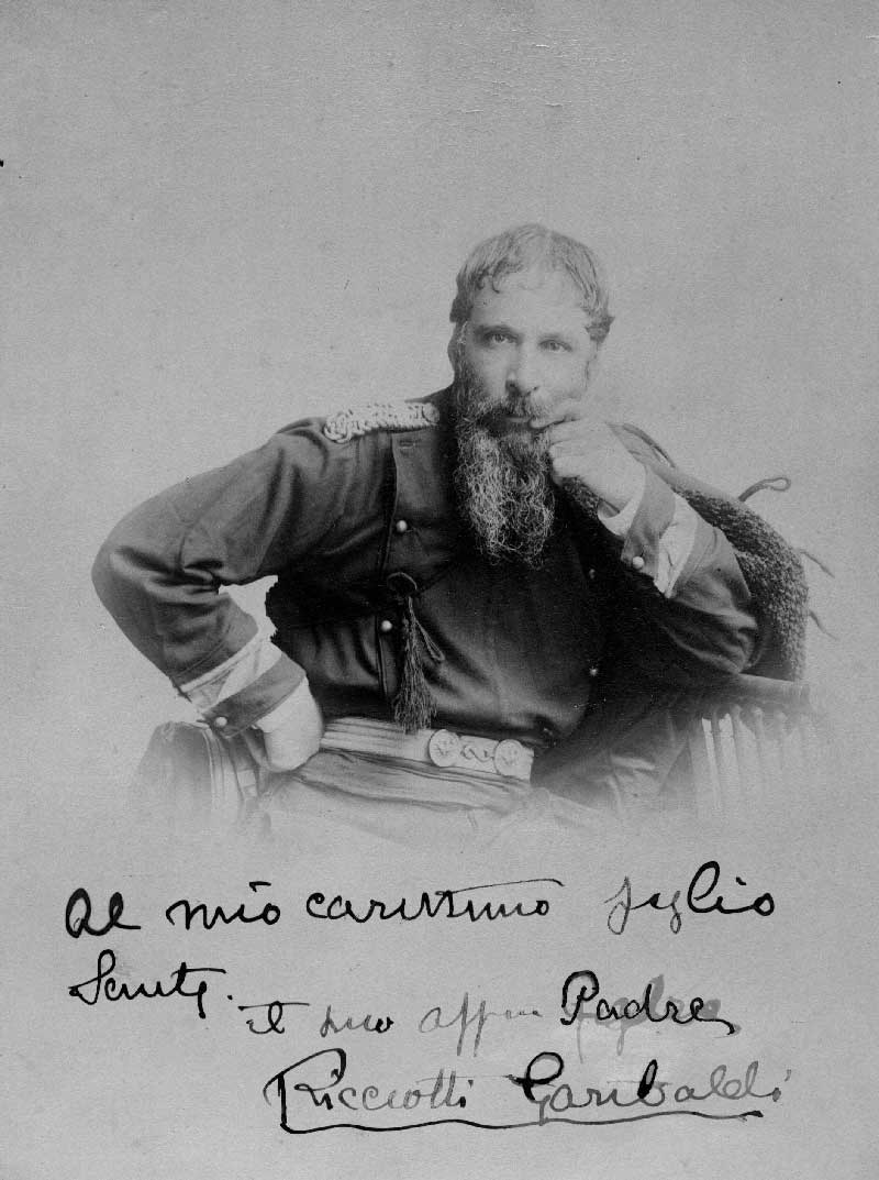 Foto di Ricciotti Garibaldi con dedica autografa al figlio Sante, datata 1913.